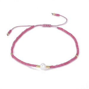 Handcrafted Real Freshwater Pearl Camellia Rose Japanese Glass Beads Bracelet